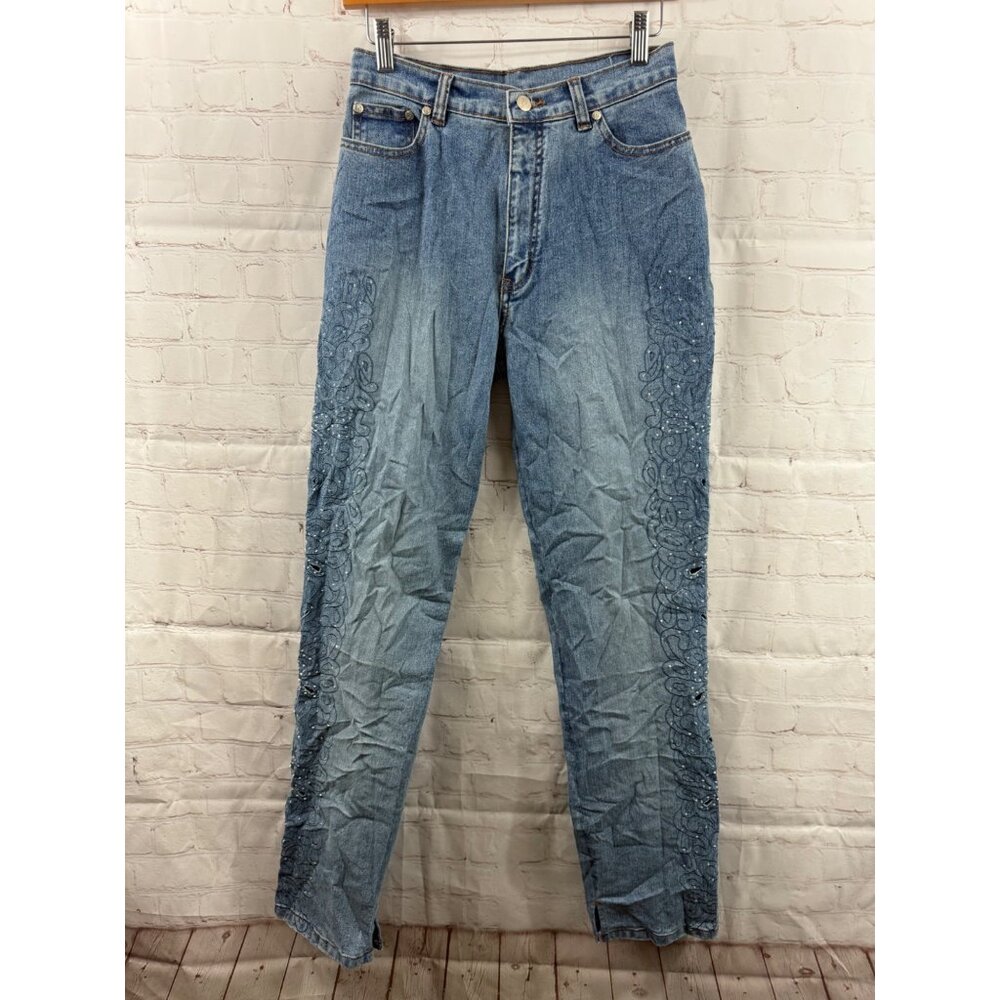 Lana Erica Jeans Womens Size 6 Blue Embroidered Rhinestone Distressed (READ)